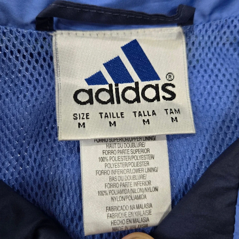 Y2K Adidas Windbreaker Jacket Blue Navy Zip Up Track Top Size M 2001 Vintage